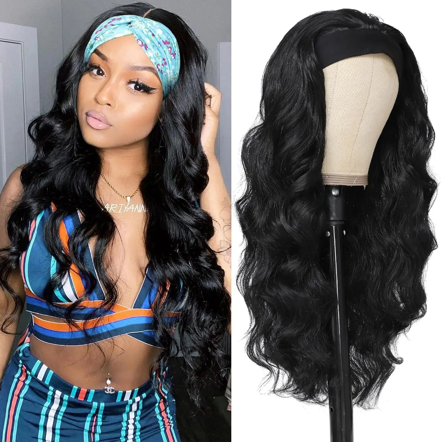 Synthetic Long Wavy Headband Wig for Women