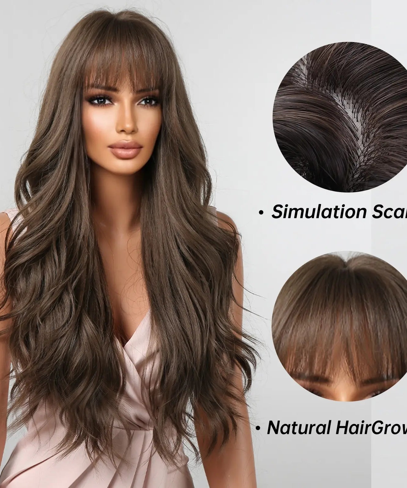 Brown Wavy Wigs for Women with Bangs Long Natural