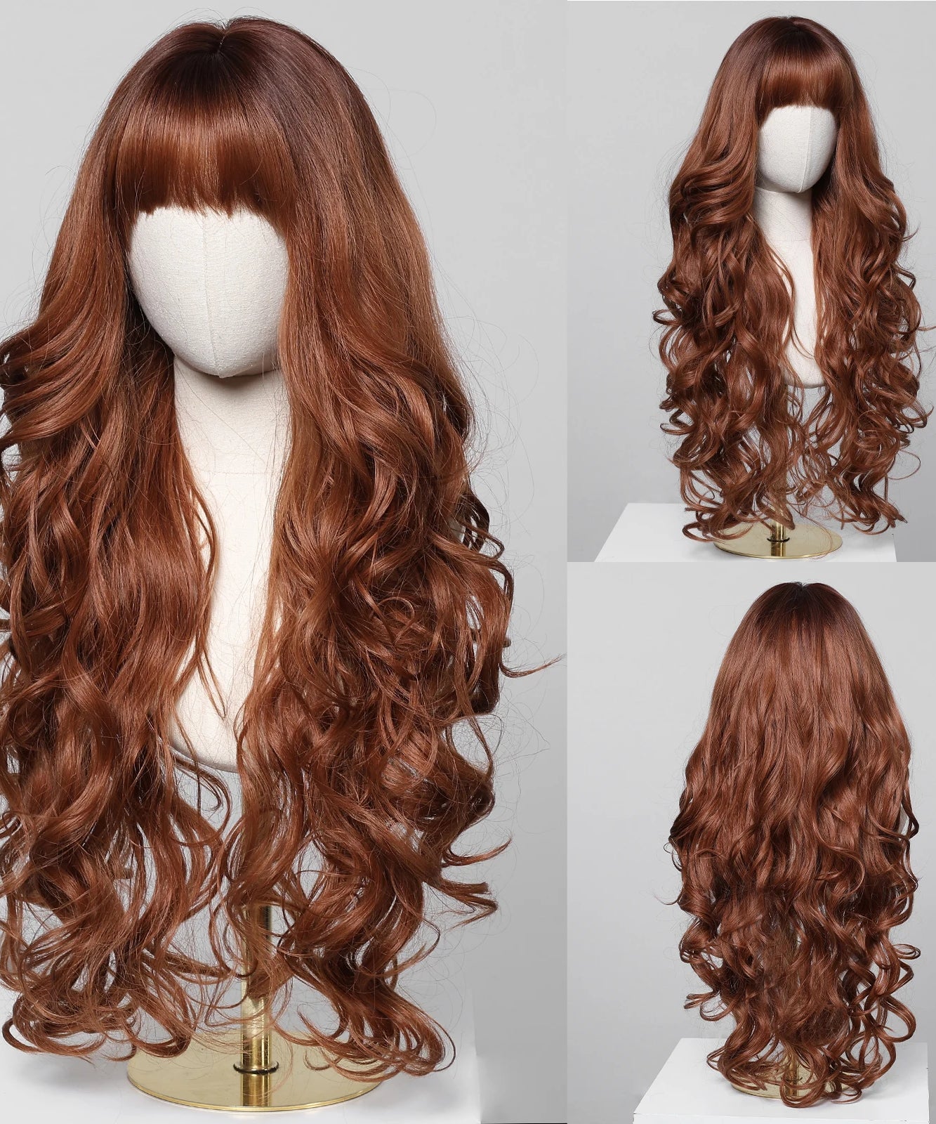 Brown Wavy Wigs for Women with Bangs Long