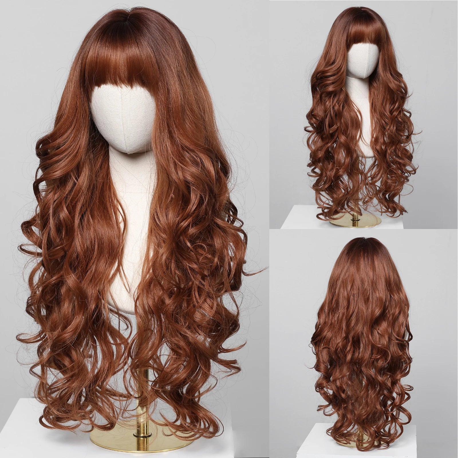 Brown Wavy Wigs for Women with Bangs Long Natural