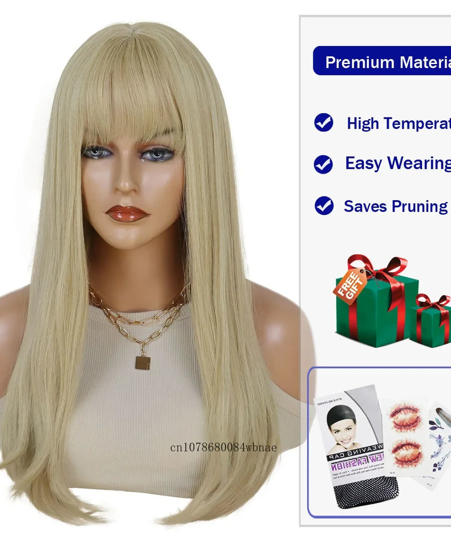 Long Blonde Wigs for Women Synthetic Hair Silky