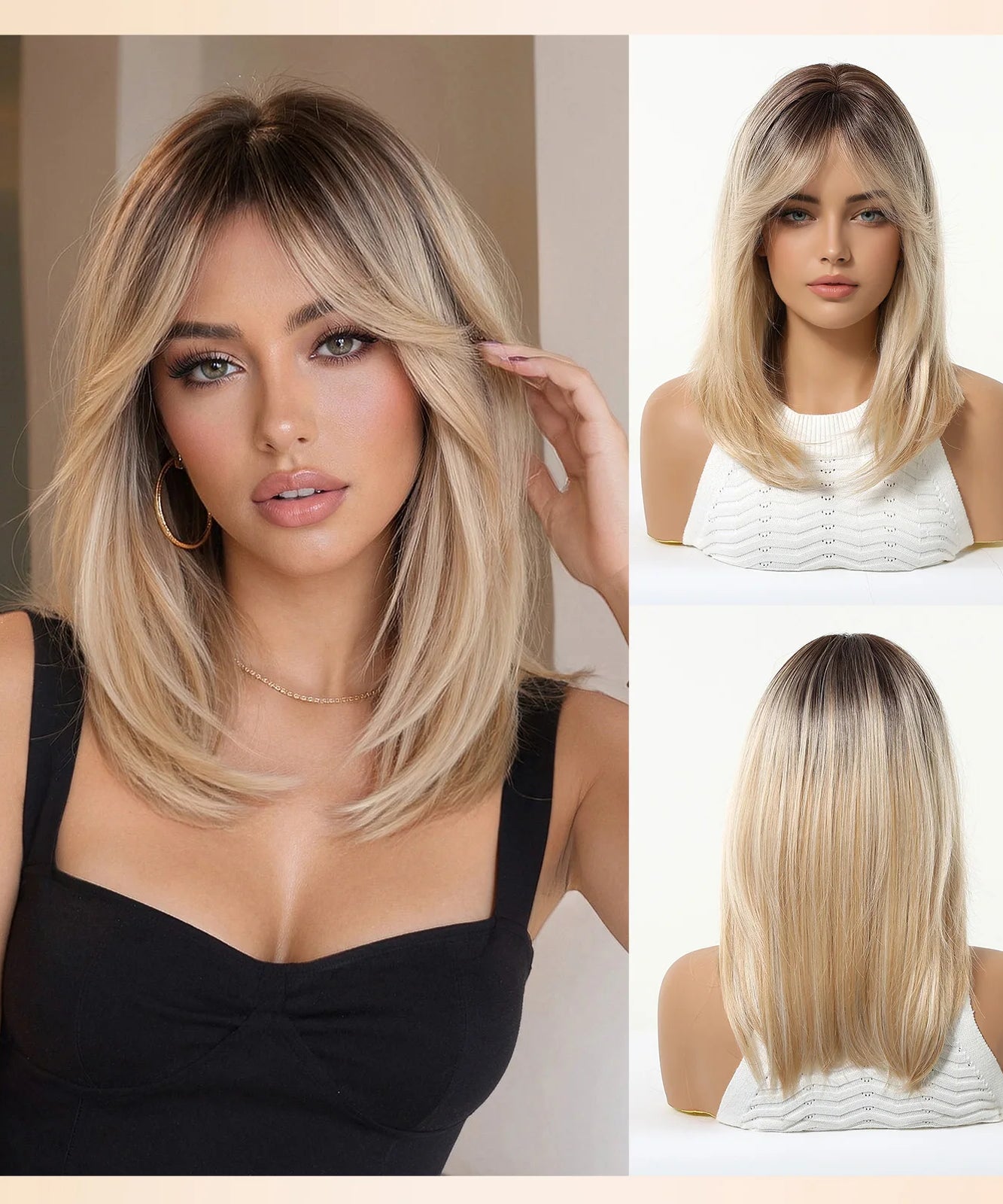 Blonde to Brown Ombre Long Straight Wig for Women