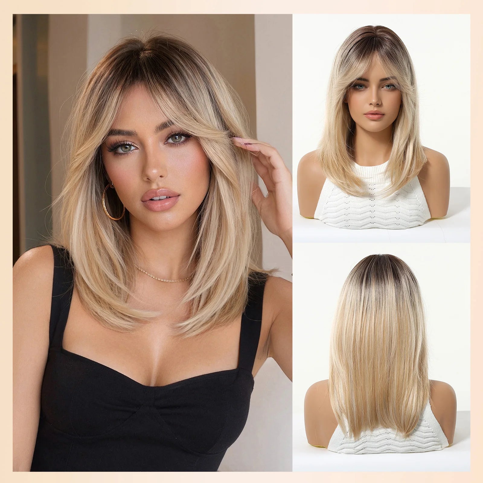 Blonde to Brown Ombre Long Straight Wig for Women