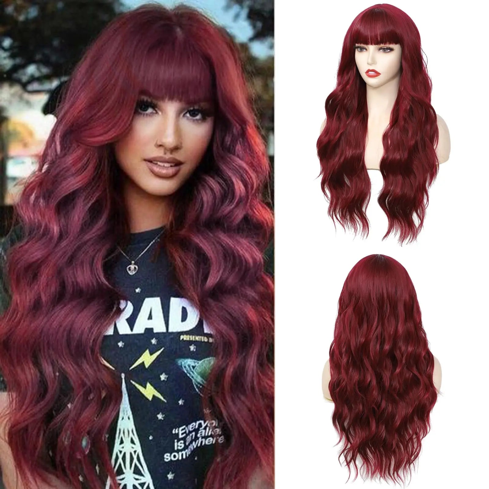 Big wavy light brown synthetic wig for Halloween cosplay, daily festive hair, high-temperature hair accessory