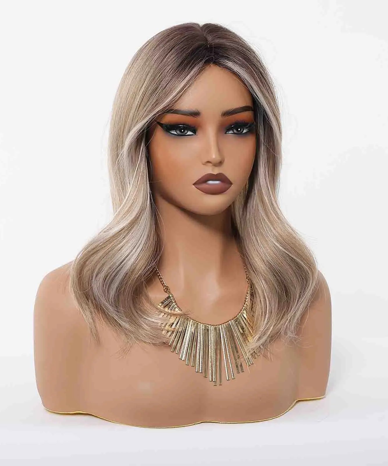 Blonde Brown Highlights Wigs Medium Length