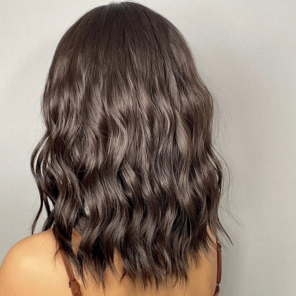 Short Wavy Bob Wigs for Women Dark Brown