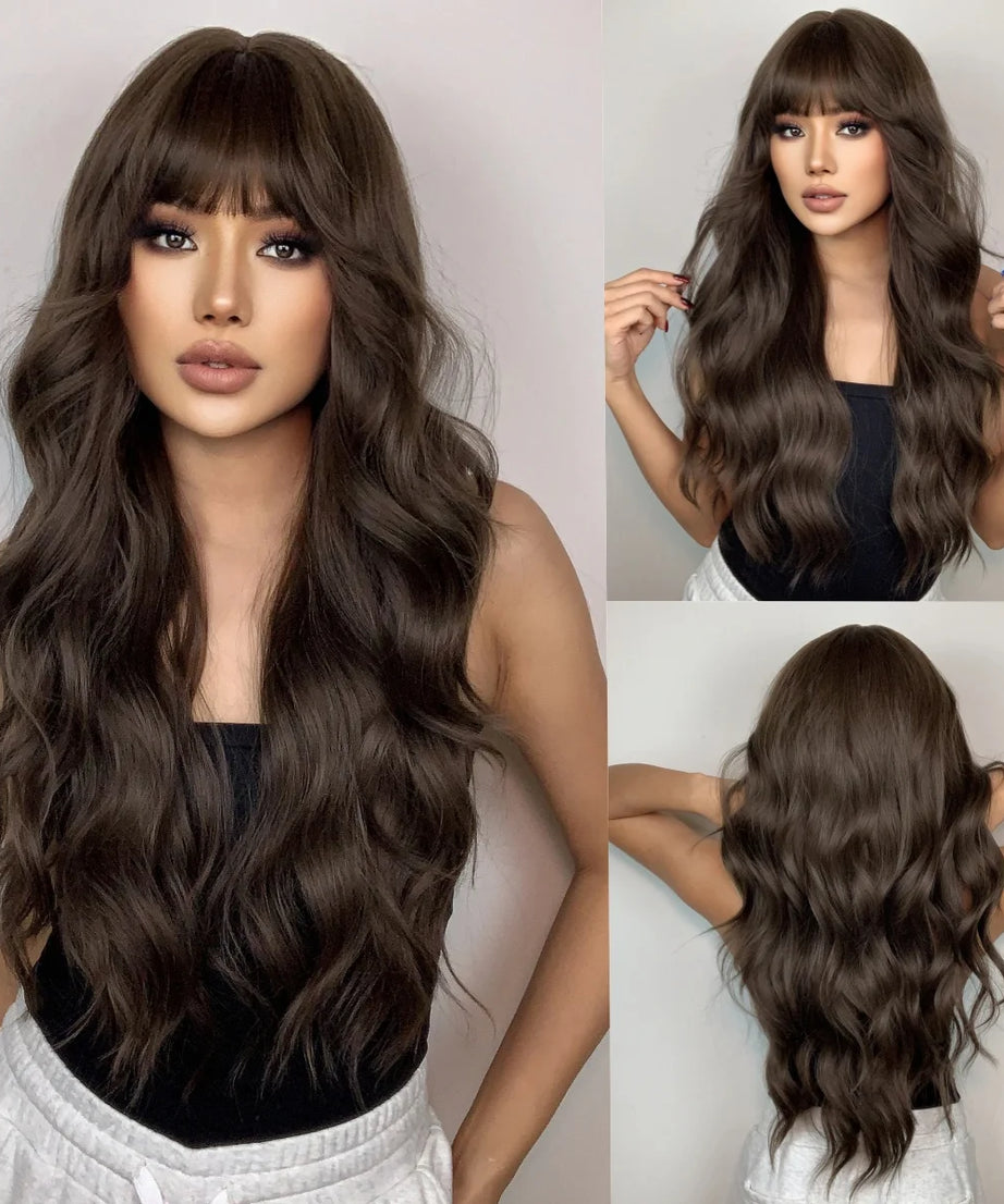 Big wavy light brown synthetic wig for Halloween cosplay, daily festive hair, high-temperature hair accessory