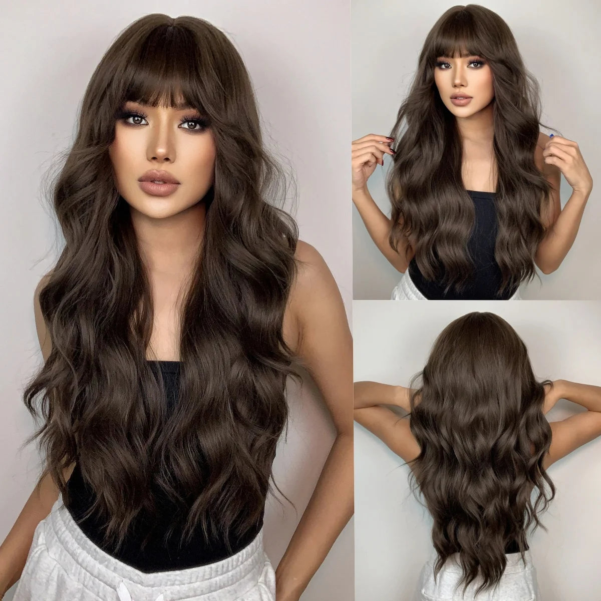 Big wavy light brown synthetic wig for Halloween cosplay, daily festive hair, high-temperature hair accessory