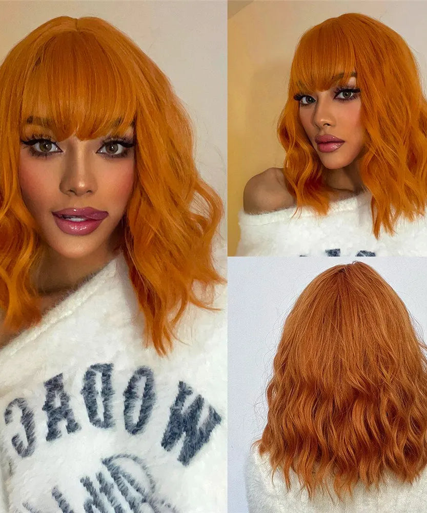 Short Wavy Bob Wigs for Women Dark Brown
