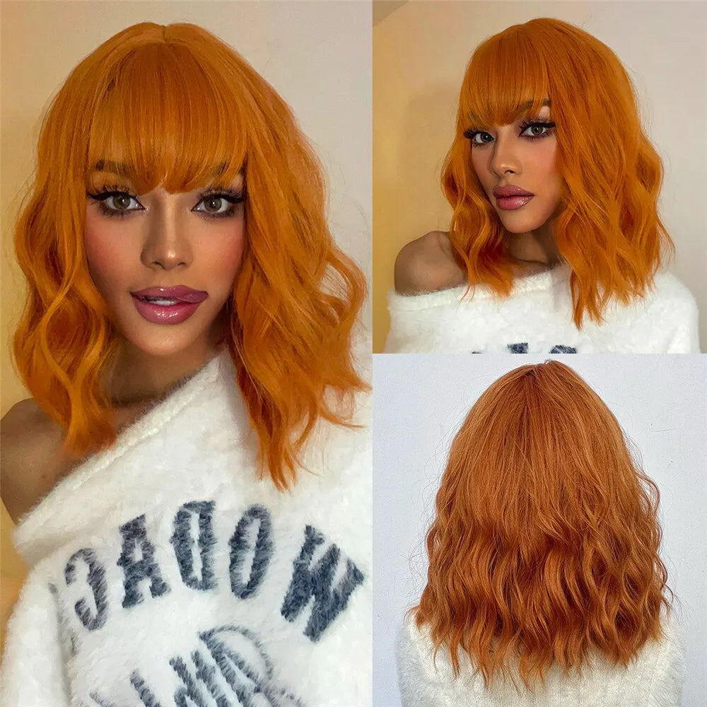Short Wavy Bob Wigs for Women Dark Brown
