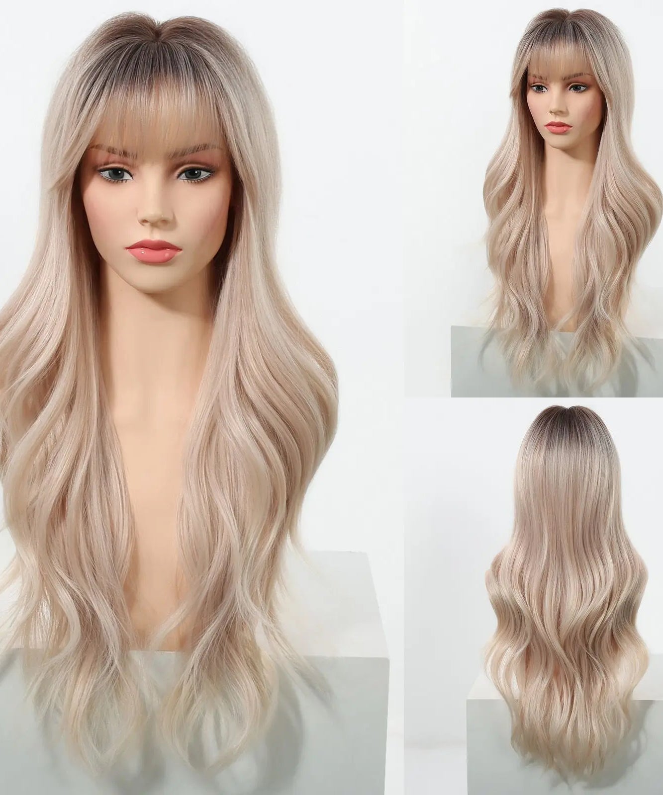 EASIHAIR Long Curly Synthetic Wigs with Bangs