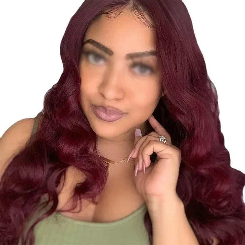 European Style Wine Red Big Wave Curly Hair Women