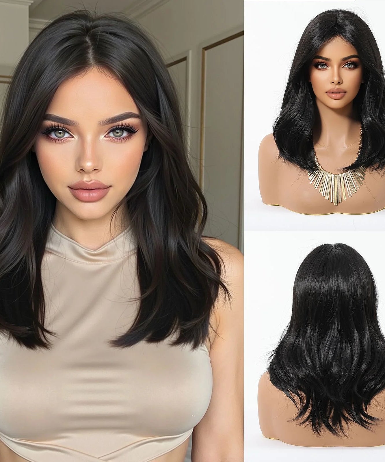 Blonde Brown Highlights Wigs Medium Length