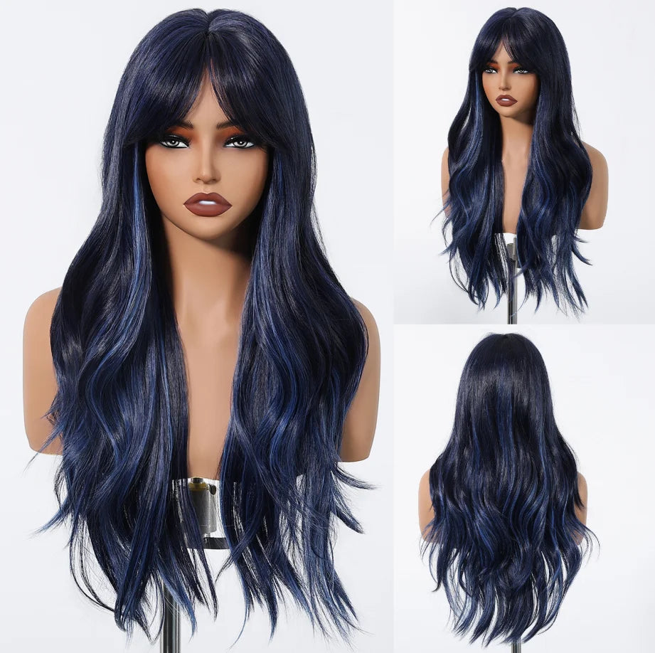 Brown Wavy Wigs for Women with Bangs Long