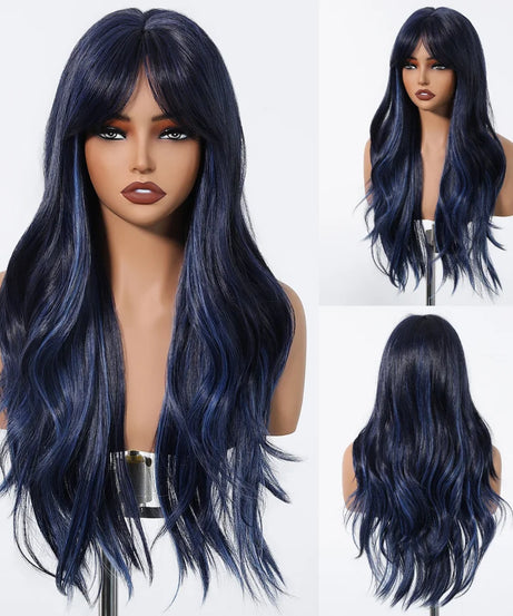 Brown Wavy Wigs for Women with Bangs Long Natural