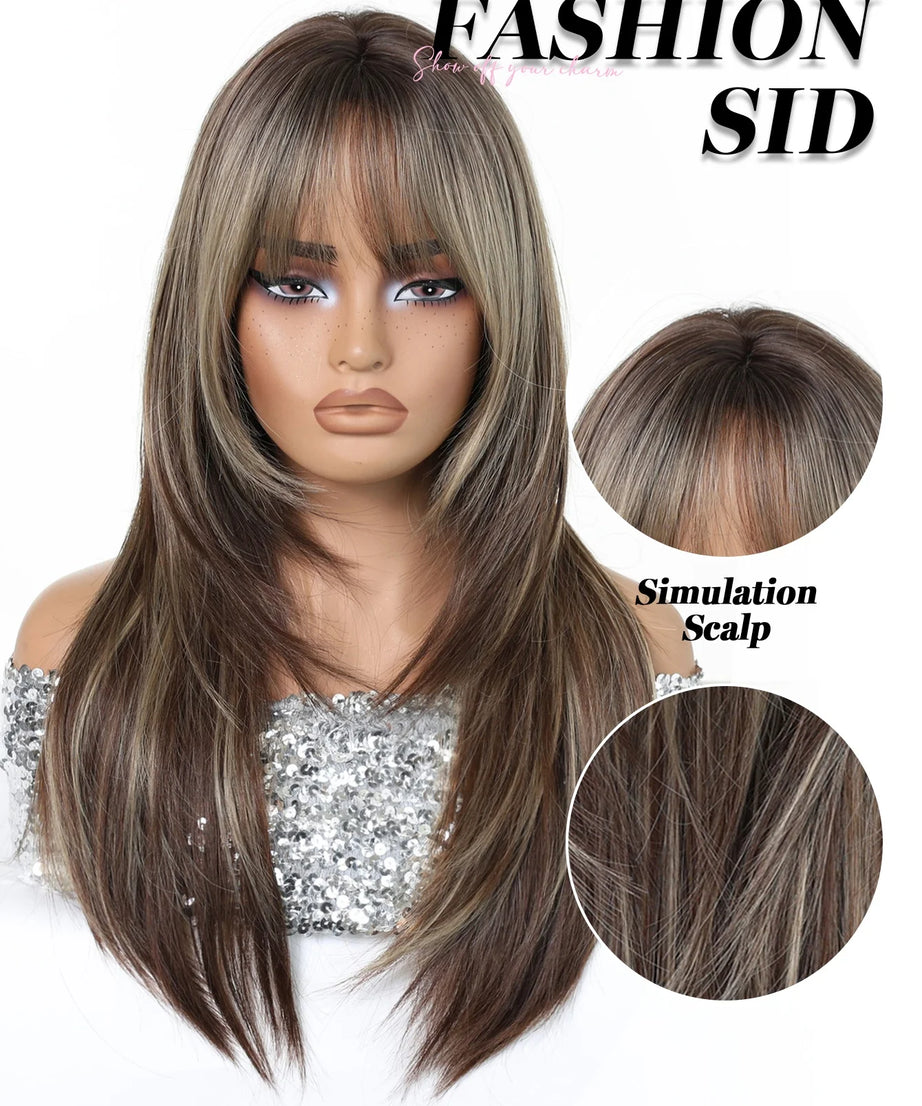 Blonde to Brown Ombre Long Straight Wig for Women