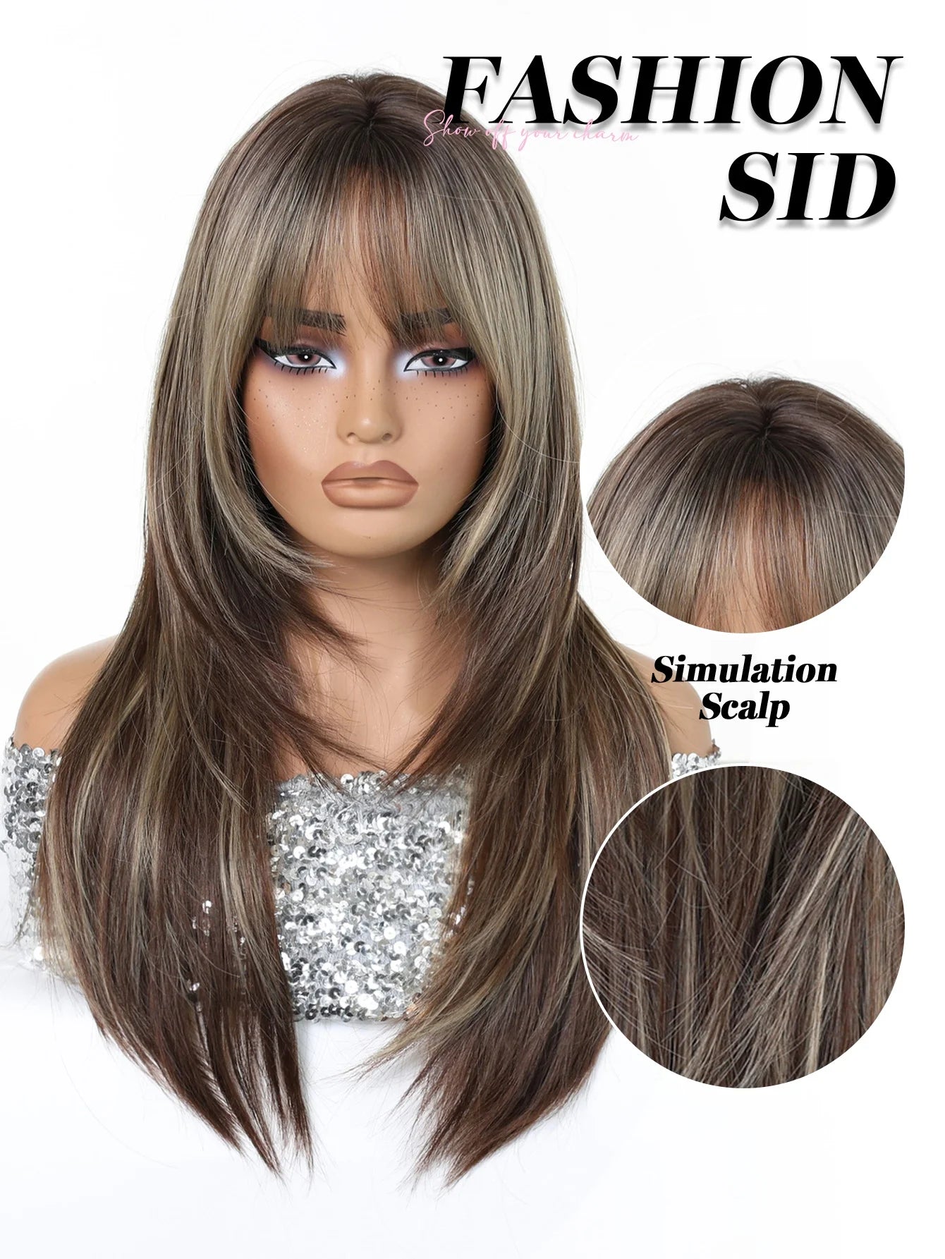 Blonde to Brown Ombre Long Straight Wig for Women