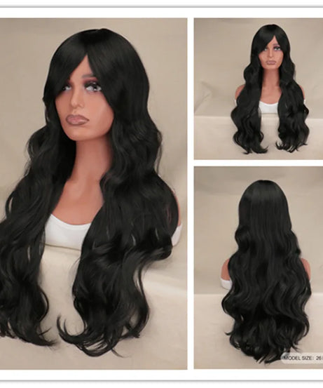 Long Black Wavy Hair Wigs