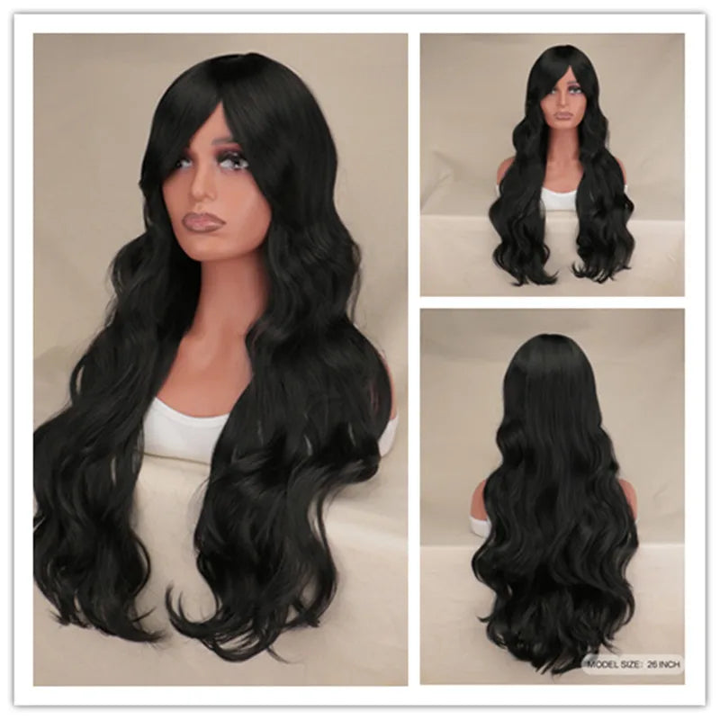 Long Black Wavy Hair Wigs