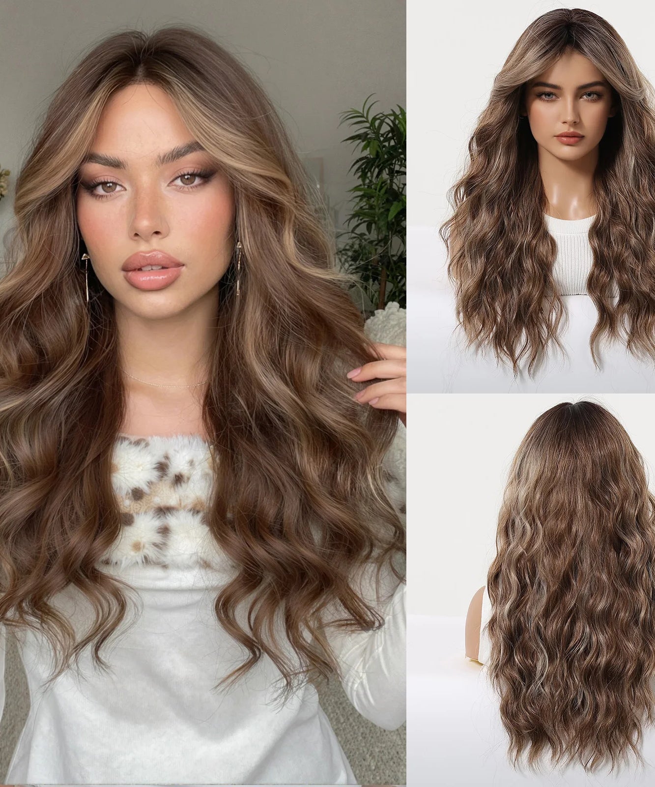 Long Wavy Wig with Bangs Light Blonde Body Wave