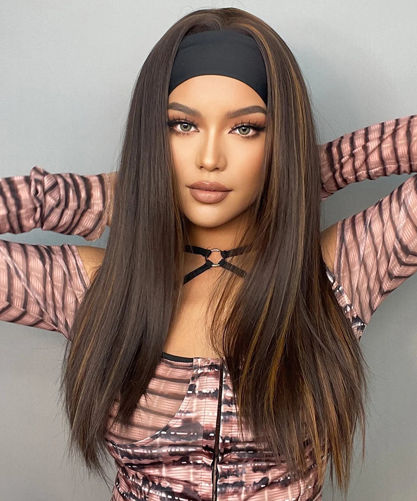 Long Straight Brown with Blonde Highlight