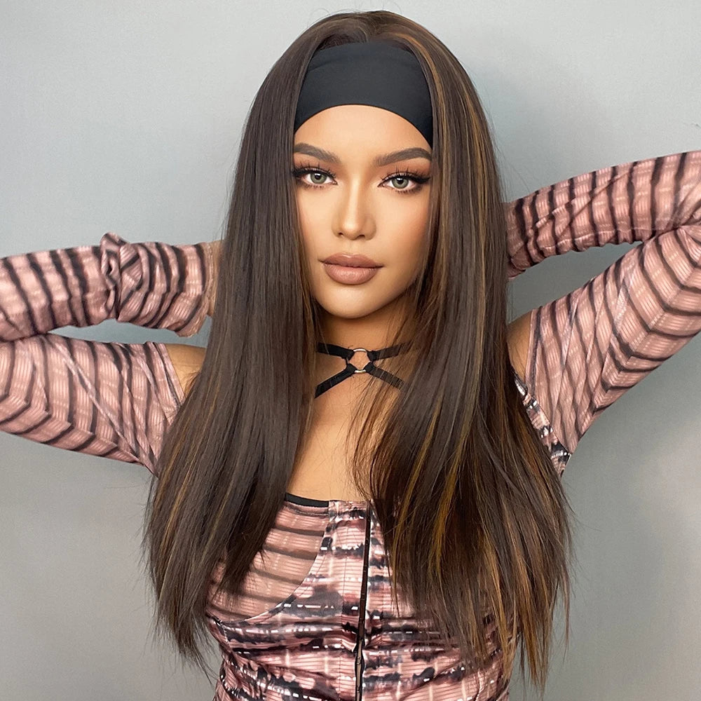 Long Straight Brown with Blonde Highlight