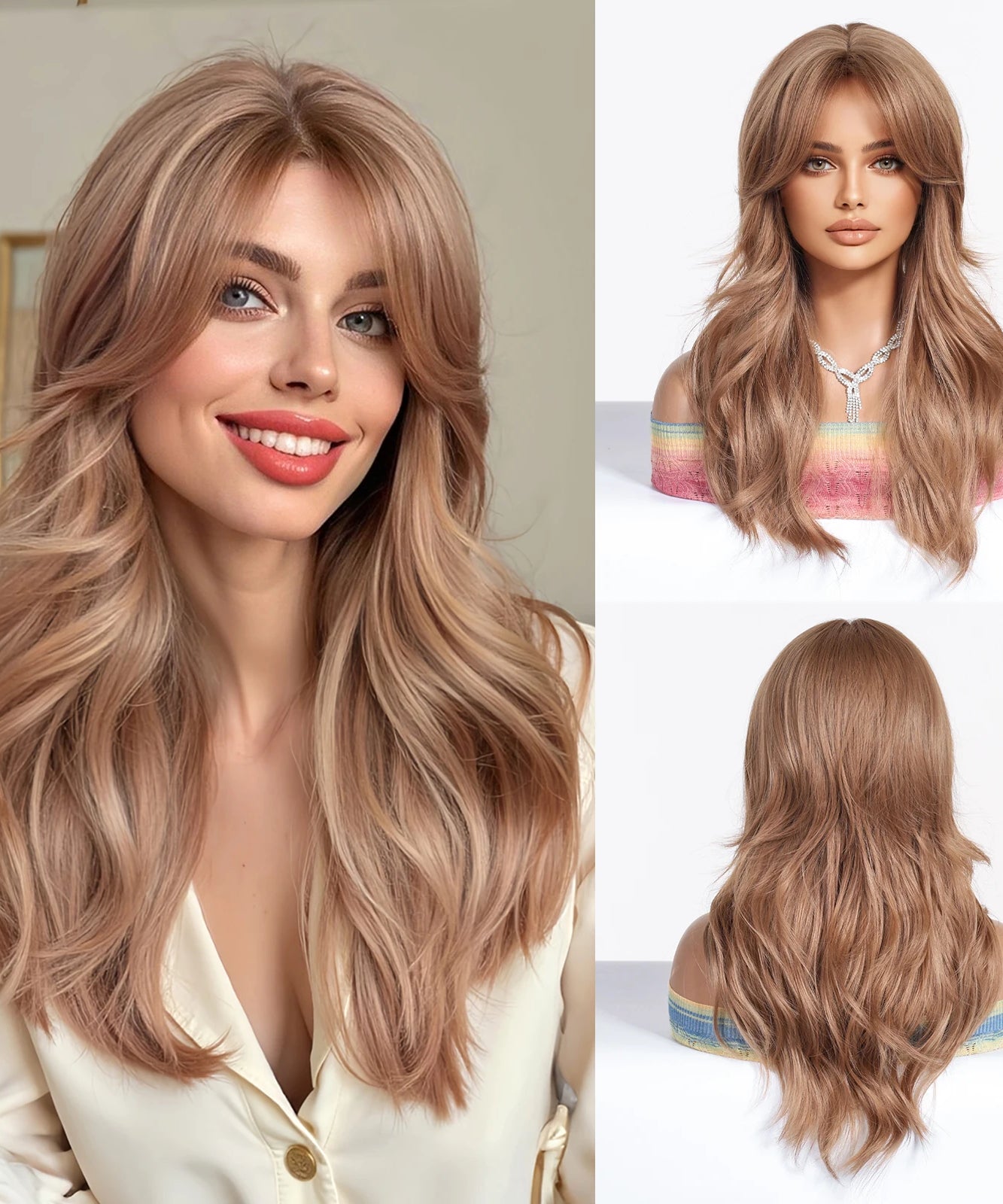 EASIHAIR Long Curly Synthetic Wigs with Bangs