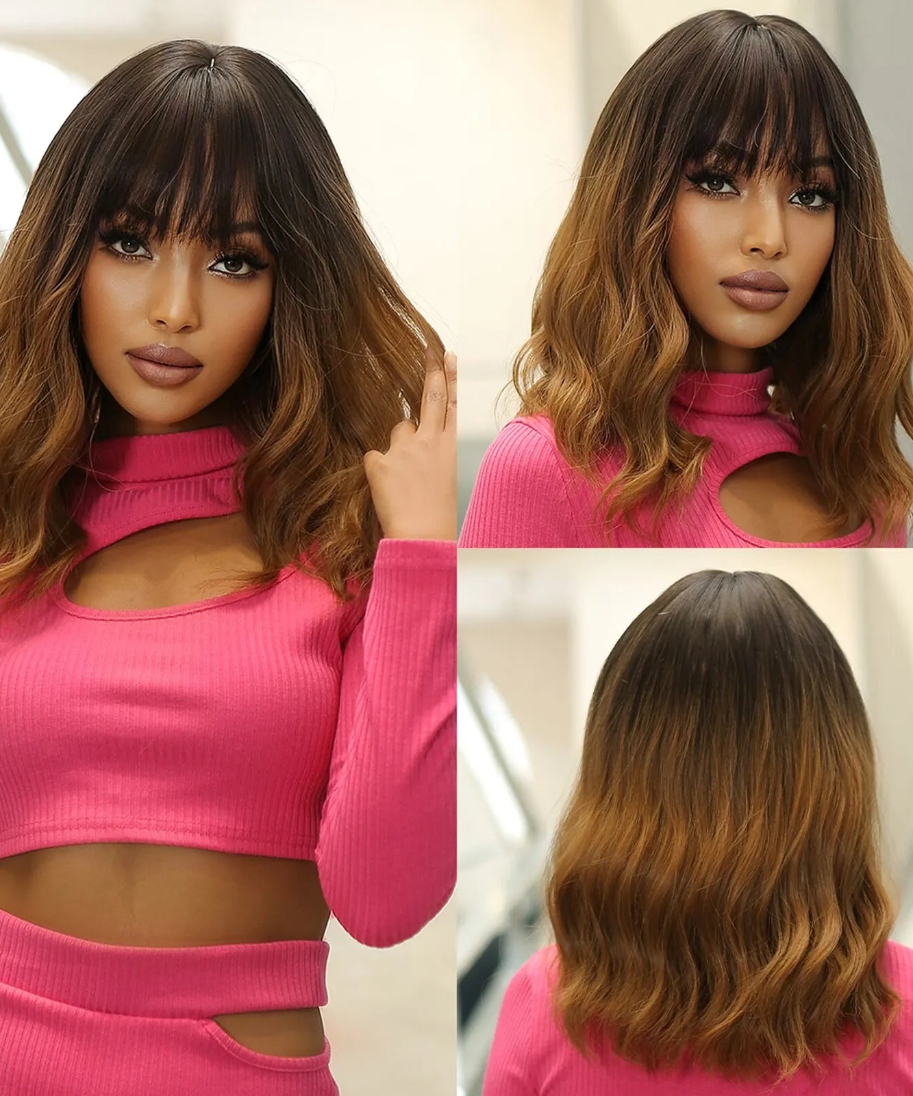 Short Wavy Bob Wigs for Women Dark Brown