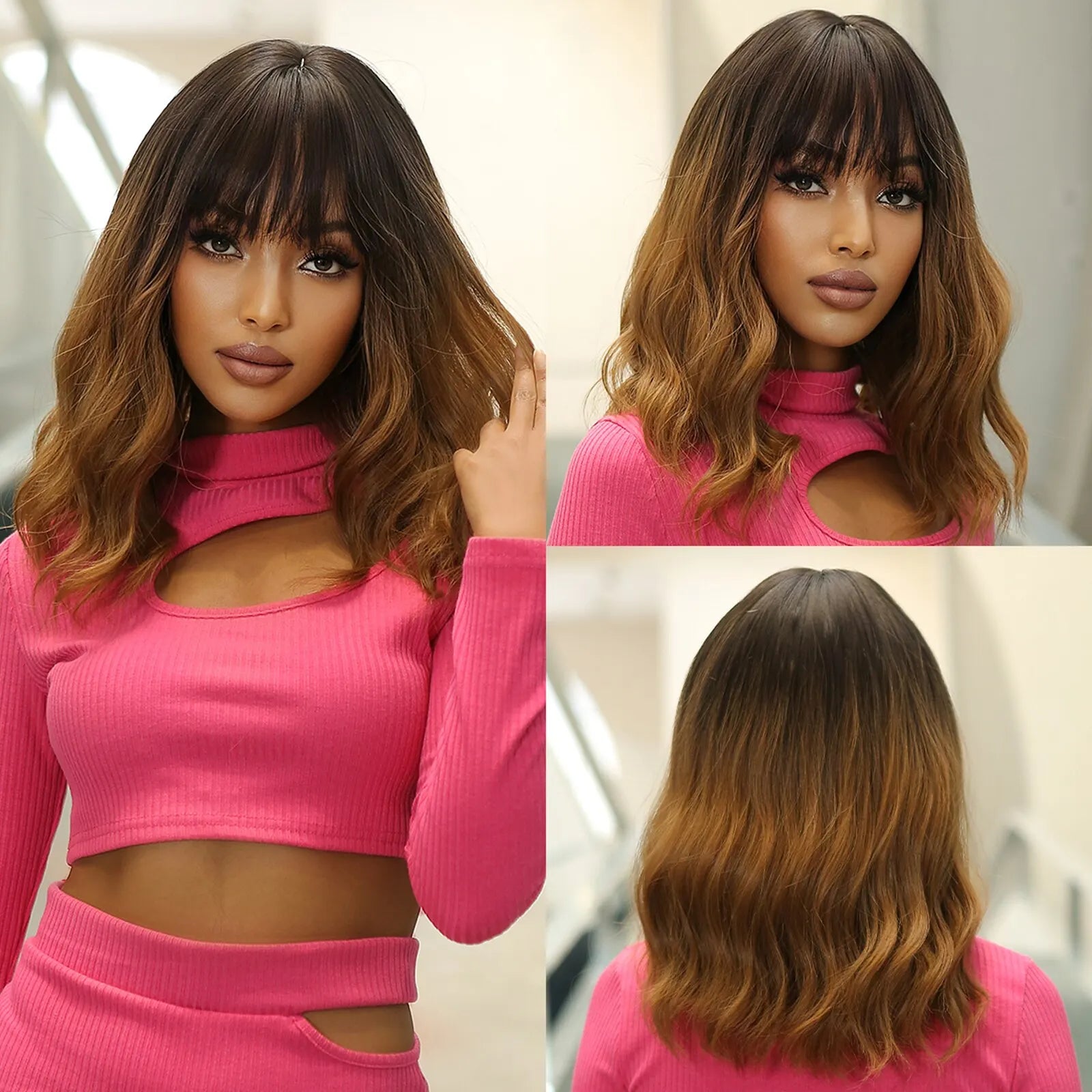 Short Wavy Bob Wigs for Women Dark Brown