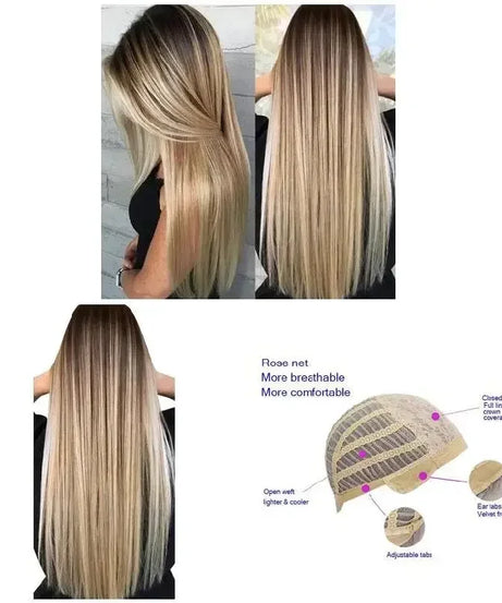 72cm Natural Women Long Straight Wig with Hair