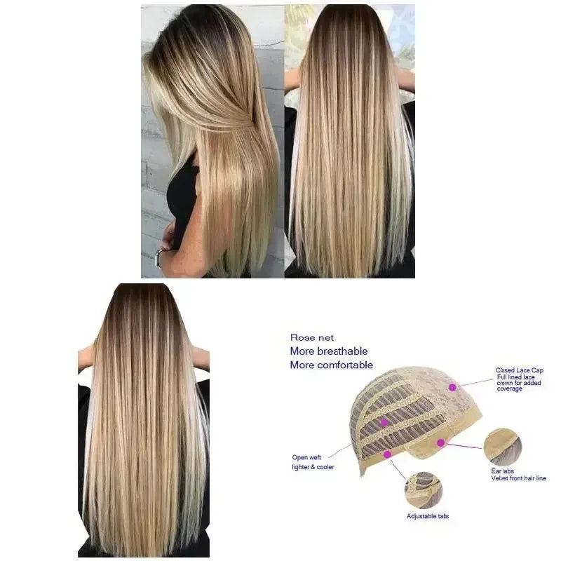 72cm Natural Women Long Straight Wig with Hair