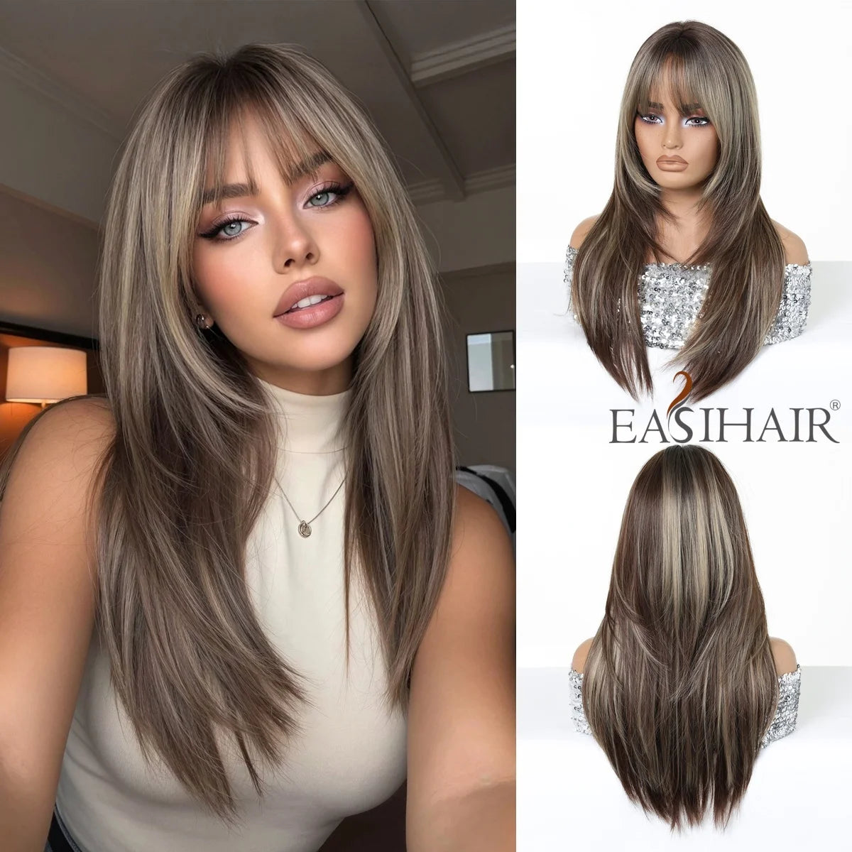 Blonde to Brown Ombre Long Straight Wig for Women