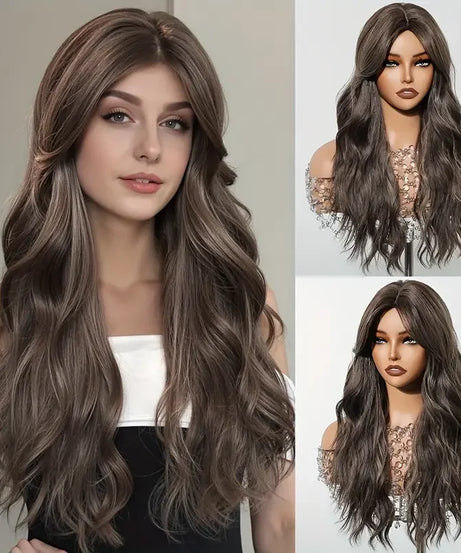 EASIHAIR Long Curly Synthetic Wigs with Bangs