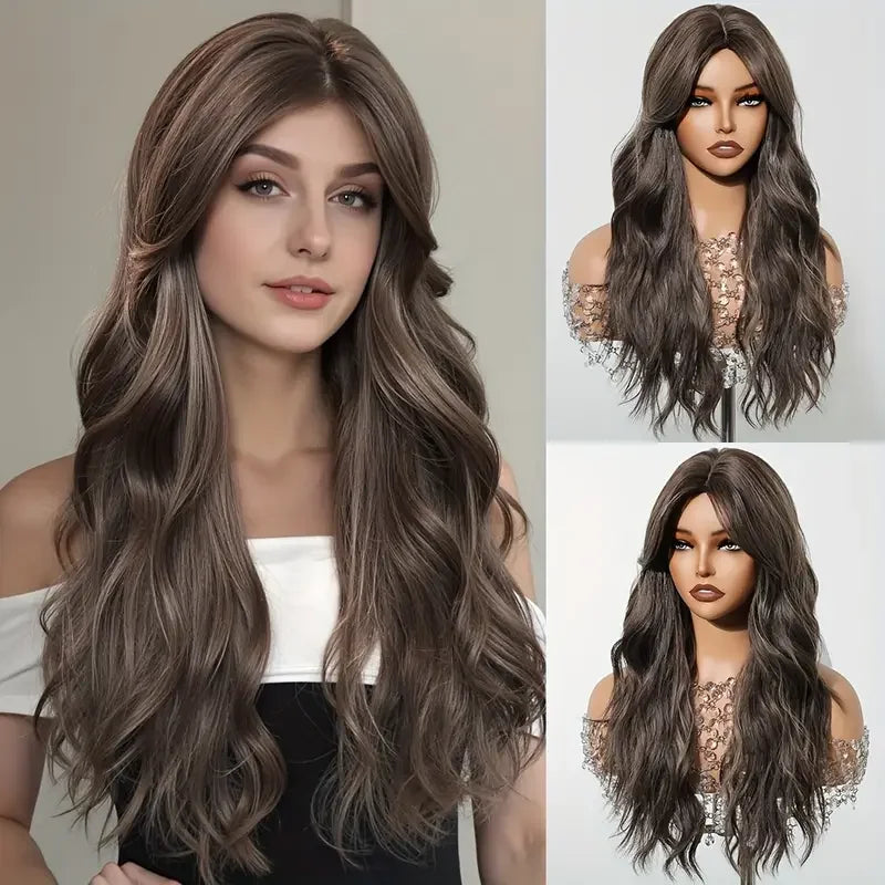 EASIHAIR Long Curly Synthetic Wigs with Bangs