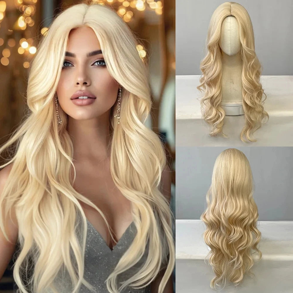 Big wavy light brown synthetic wig for Halloween cosplay, daily festive hair, high-temperature hair accessory