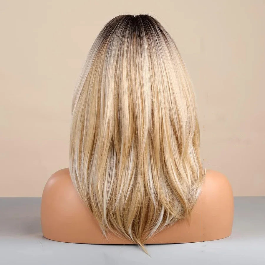 14 Inches Long Straight Blonde Layered Synthetic
