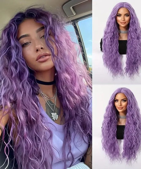 EASIHAIR Long Curly Synthetic Wigs with Bangs