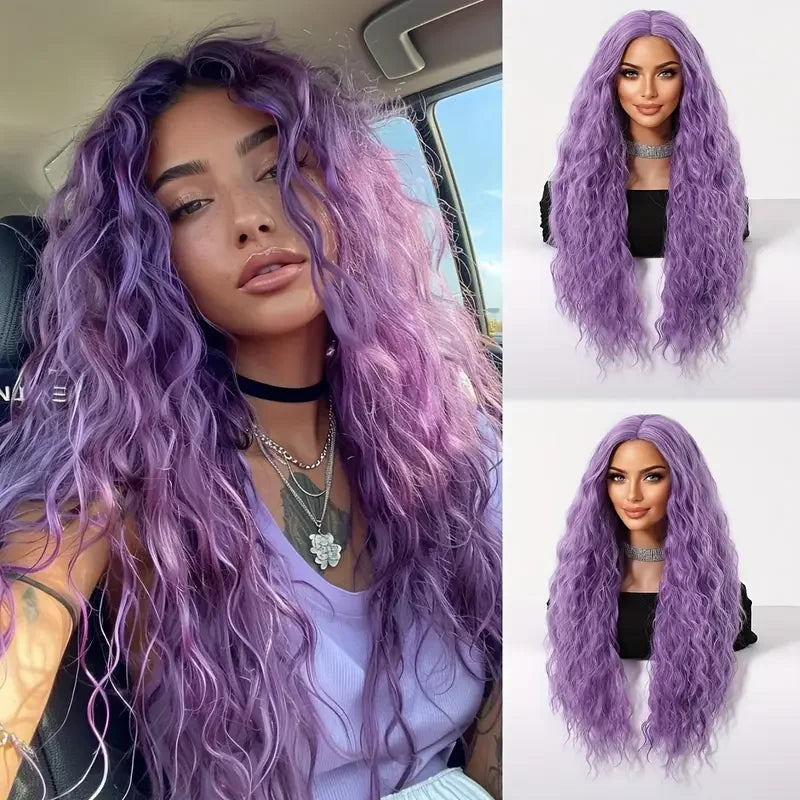 EASIHAIR Long Curly Synthetic Wigs with Bangs