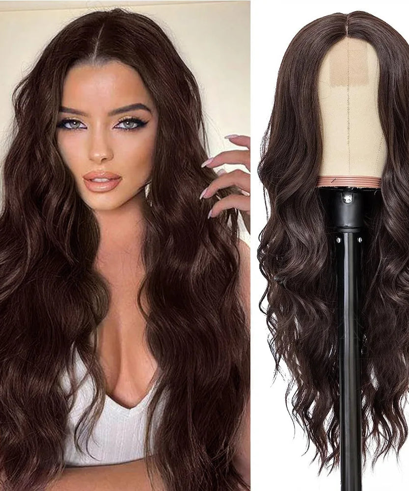 Big wavy light brown synthetic wig for Halloween cosplay, daily festive hair, high-temperature hair accessory
