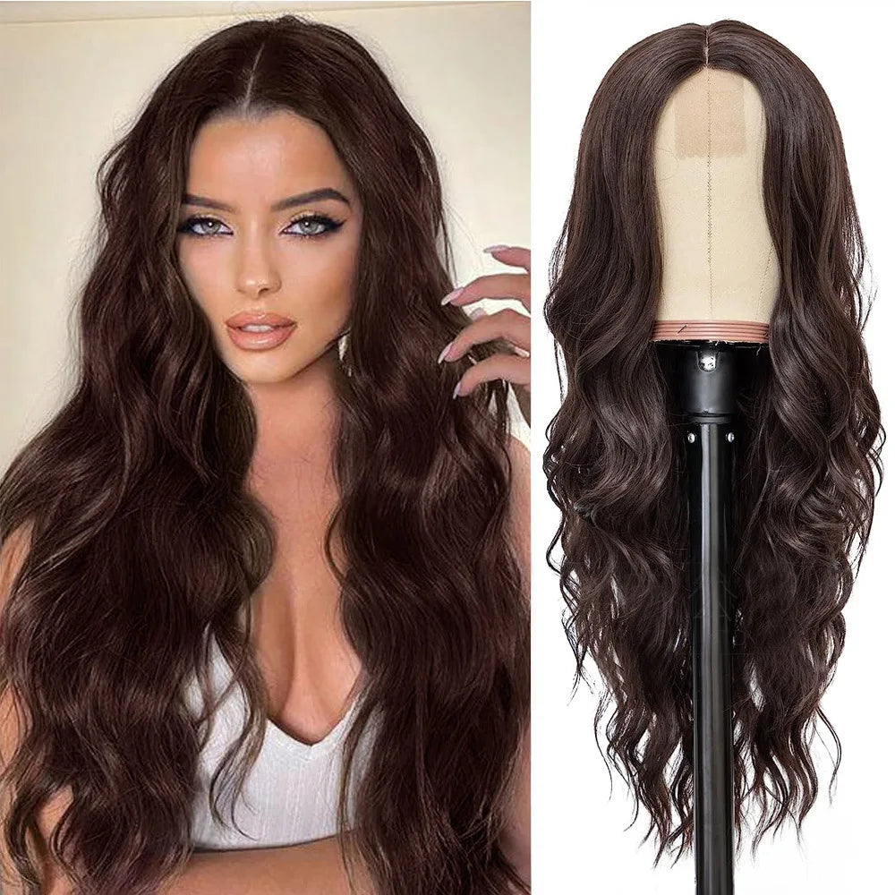 Big wavy light brown synthetic wig for Halloween cosplay, daily festive hair, high-temperature hair accessory