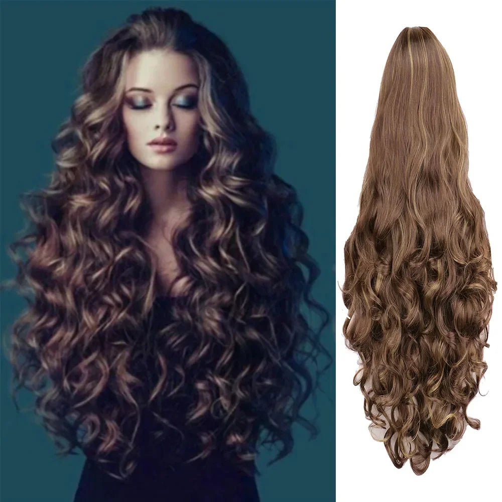 24" Natural Full Wigs Hair Long Wavy Synthetice