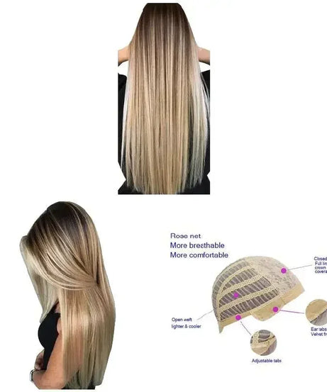 72cm Natural Women Long Straight Wig with Hair