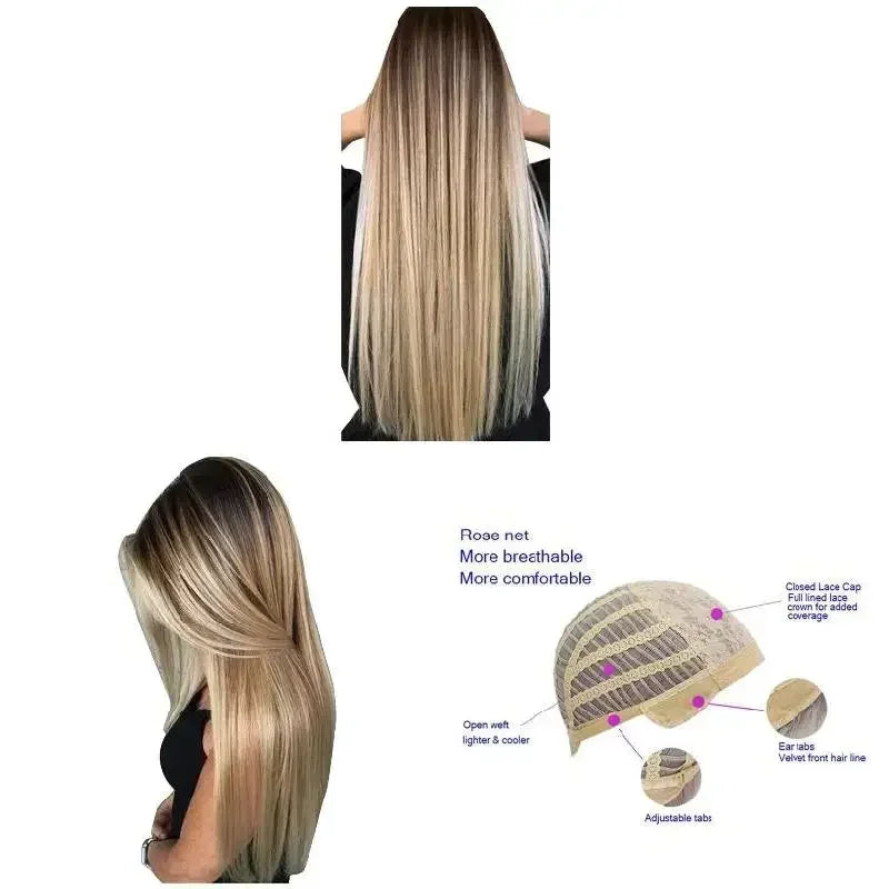 72cm Natural Women Long Straight Wig with Hair