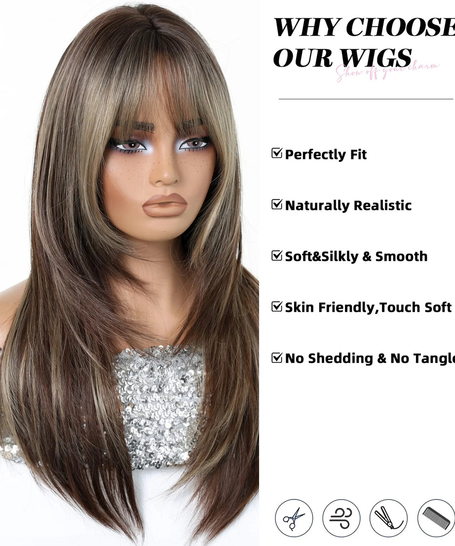 Blonde to Brown Ombre Long Straight Wig for Women