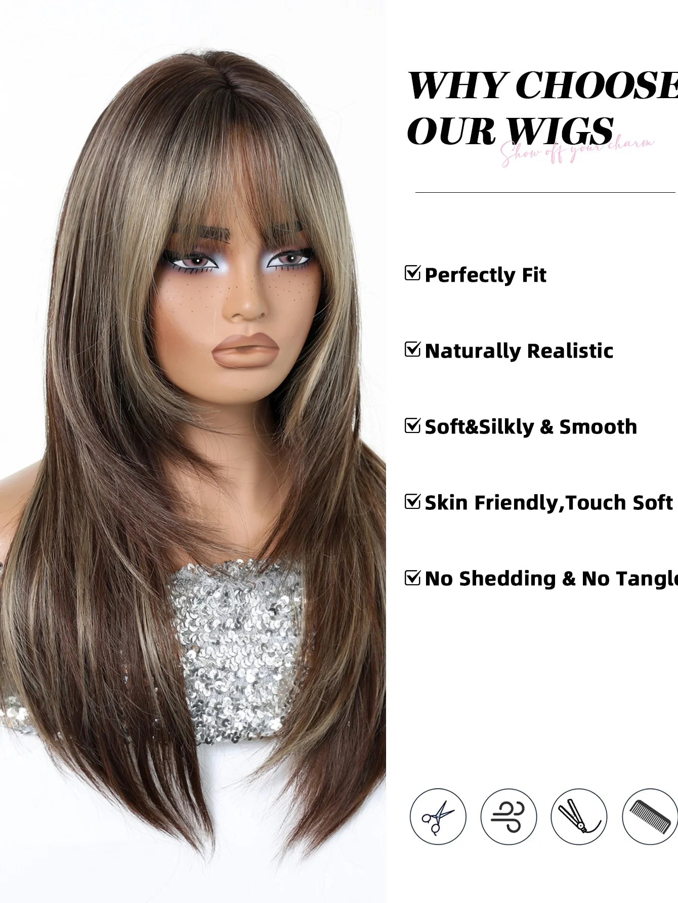 Blonde to Brown Ombre Long Straight Wig for Women