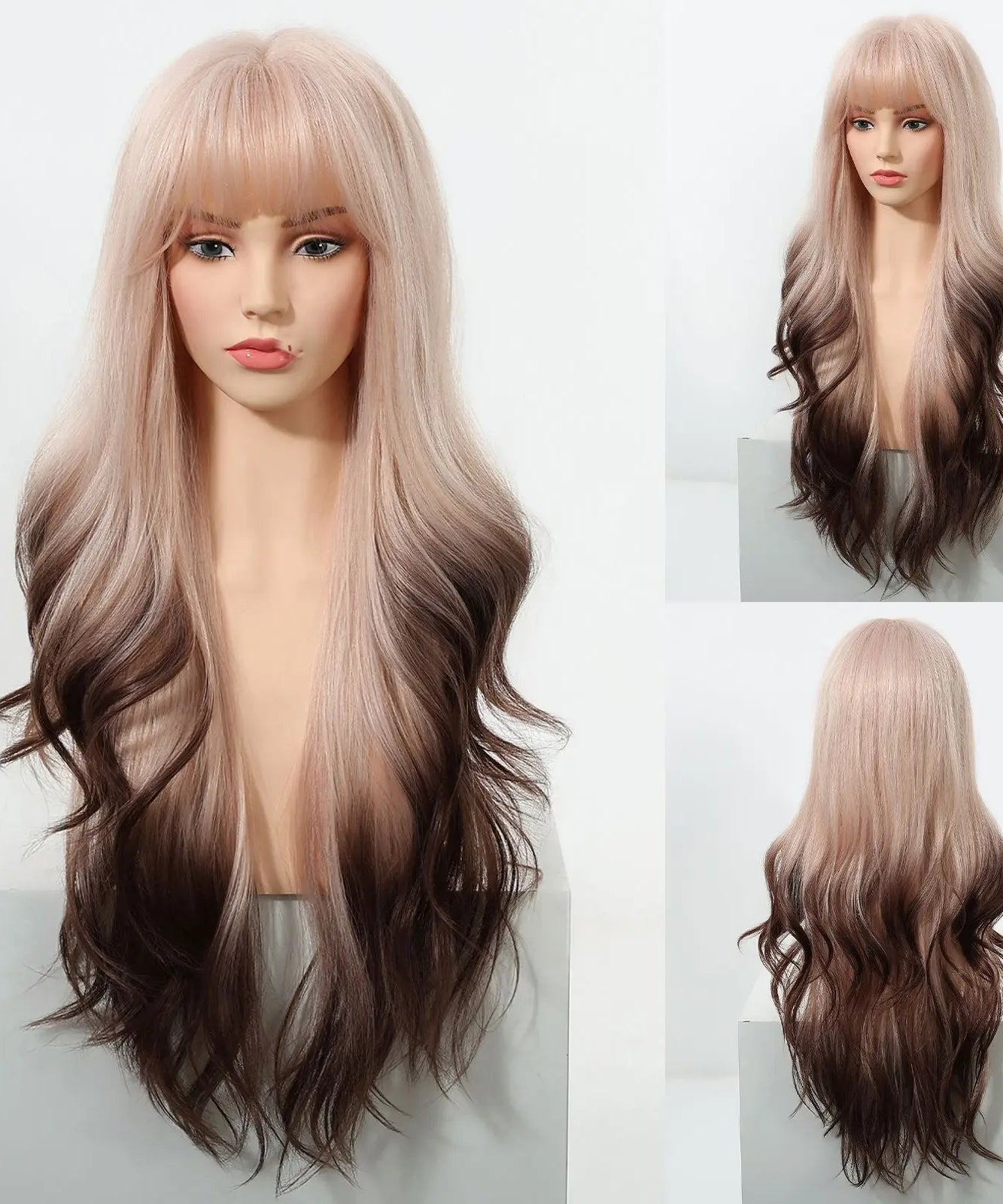 EASIHAIR Long Curly Synthetic Wigs with Bangs