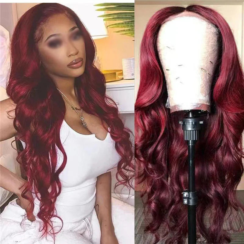 European Style Wine Red Big Wave Curly Hair Women