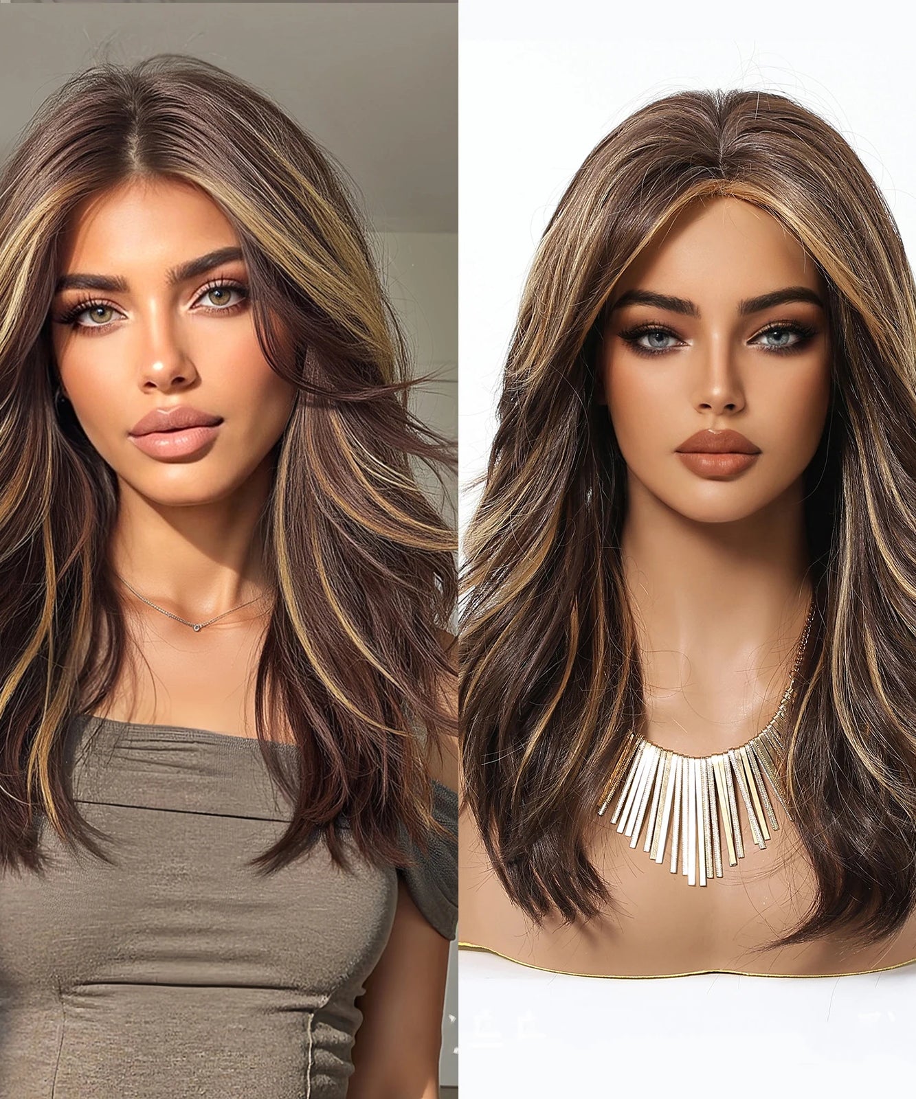 EASIHAIR Long Curly Synthetic Wigs with Bangs