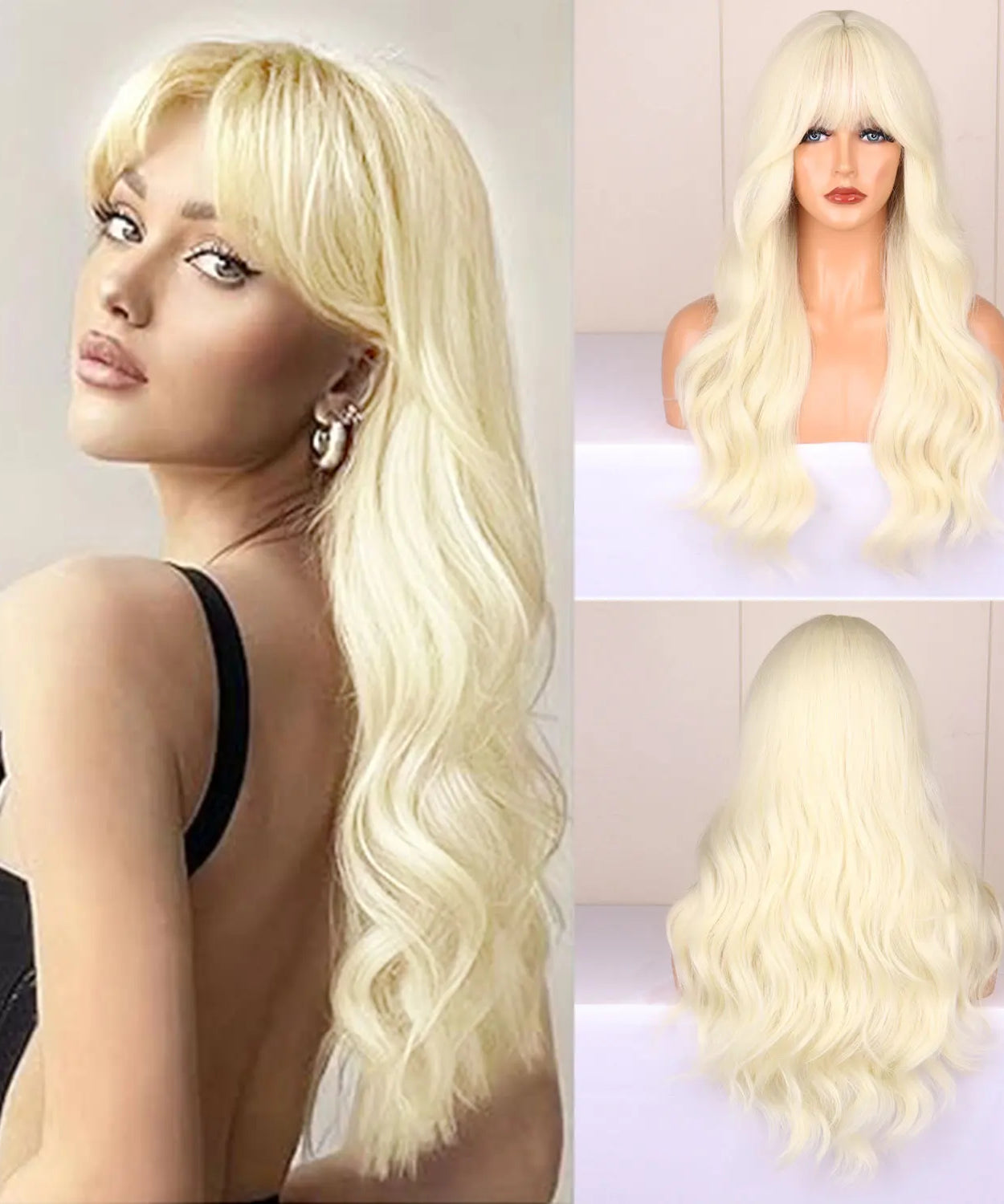 Big wavy light brown synthetic wig for Halloween cosplay, daily festive hair, high-temperature hair accessory