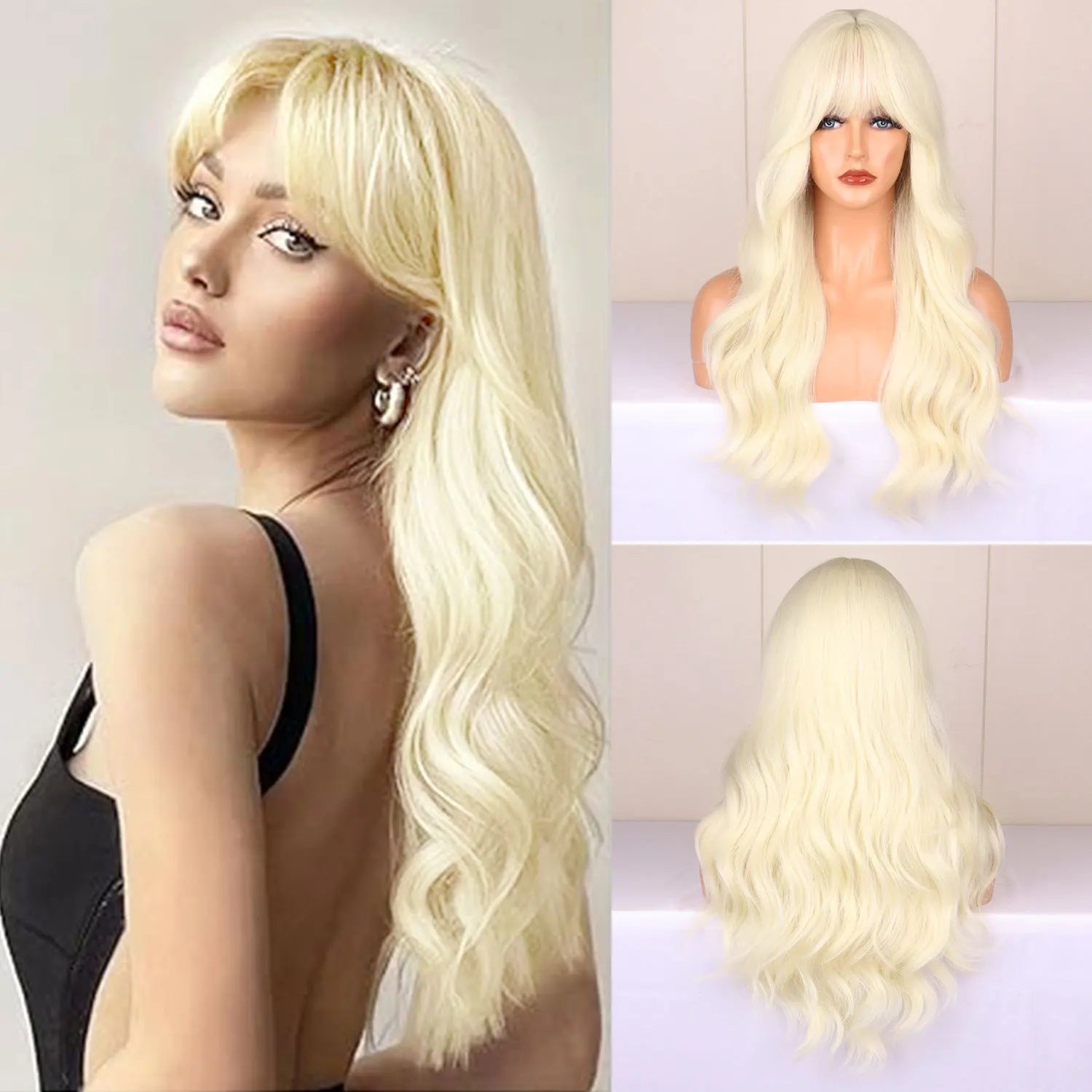 Big wavy light brown synthetic wig for Halloween cosplay, daily festive hair, high-temperature hair accessory